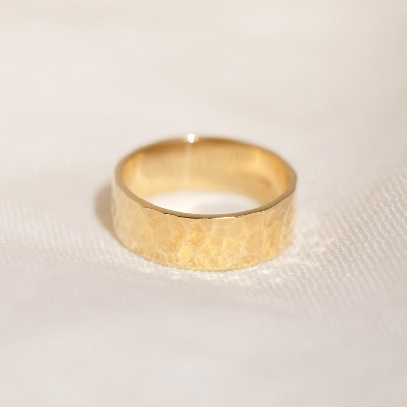 Wide Hammered Boho Statement Ring, Thick Gold Band, Anniversary Her, Meaningful Gifts image 3
