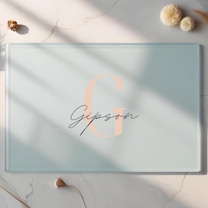 Personalized Glass Cutting Board, Custom Family Name Monogram Gift for Weddings, Housewarming & Home Chefs