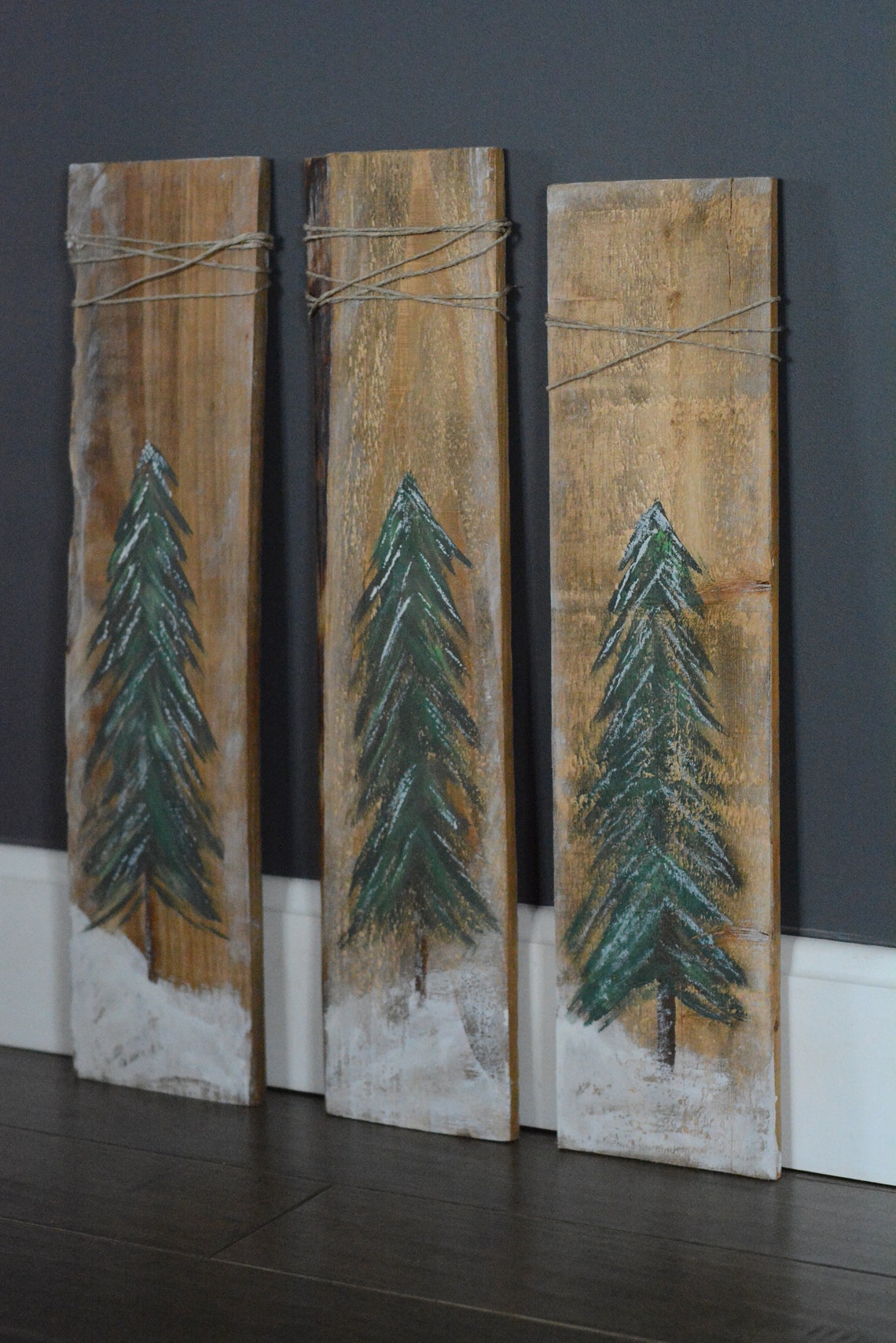 Hand Paint Christmas Trees on Rustic Wood Etsy