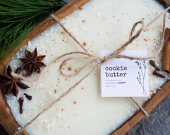 Cookie Butter Wooden Dough Bowl Candle, 100% Soy Wax, Christmas Gift