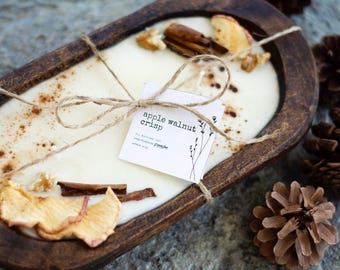 Apple Walnut Crisp Wooden Dough Bowl Candle, 100% Soy Wax, Gift