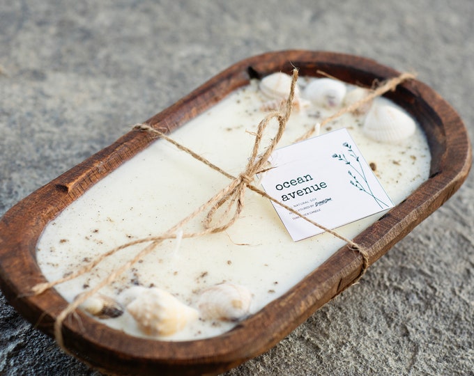 Ocean Wooden Dough Bowl Candle, 100% Soy Wax, Gift