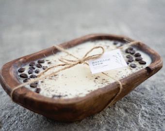 Coffee Wooden Dough Bowl Candle, 100% Soy Wax, Gift