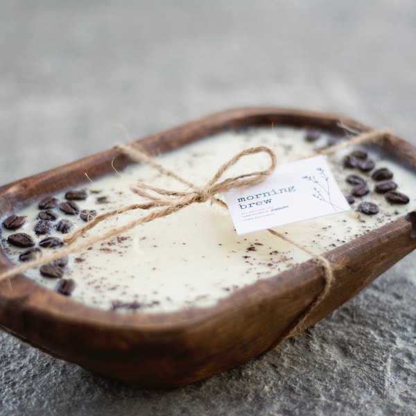 Coffee Wooden Dough Bowl Candle, 100% Soy Wax, Gift