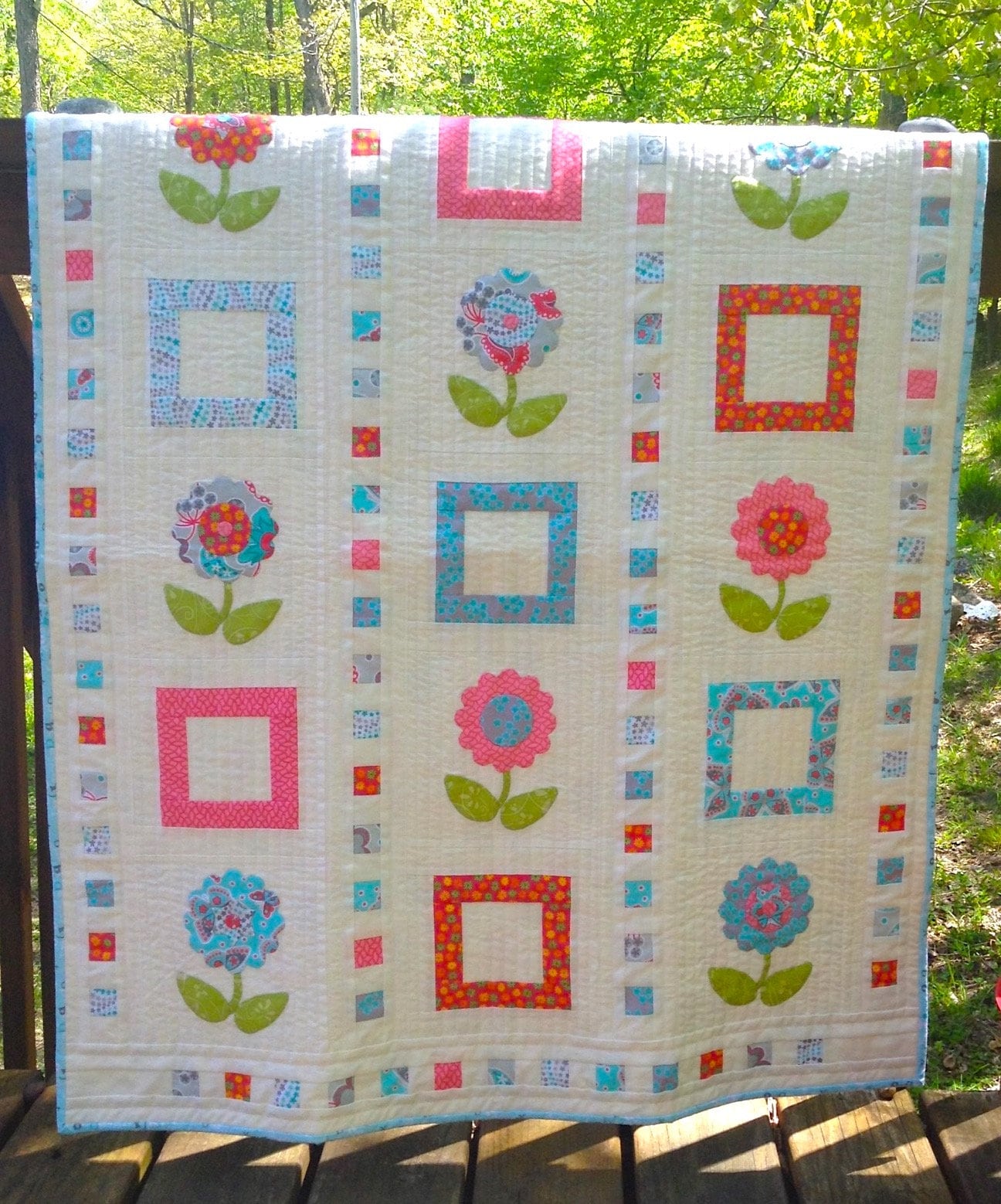 Pdf Applique Baby Quilt Pattern..pdf Applique Lap Quilt Pattern..flower