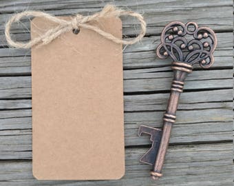 50+ Bronze Key Bottle Openers, Skeleton Key Favor, Rustic Wedding Favor, Antique Key Opener, FREE Tags & Twine!!