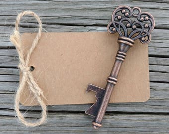 Key Bottle Openers with Tags and Twine, Vintage Skeleton Keys, Wedding Favor, Country Wedding, Groomsmen Gifts, Bulk Skeleton Keys