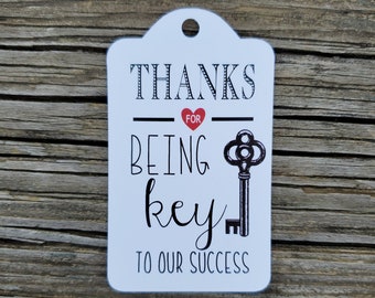 Business Card Thank You, Key to Our Success Tags, Business Customer Appreciation Gift Tags