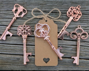 Rose Gold Wedding Decor, Rose Gold Favors, Rose Gold Keys, Rose Gold Bottle Opener, Pink Wedding Decor, FREE Tags & Twine!!
