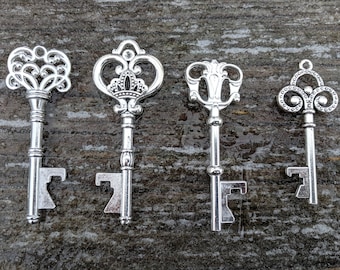 50+ Winter Wedding Favors, Assorted Silver Key Bottle Openers, FREE Tags & Twine!