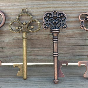 50 Assorted Key Bottle Openers, Bulk Skeleton Key Wedding Favors, FREE Tags & Twine image 2