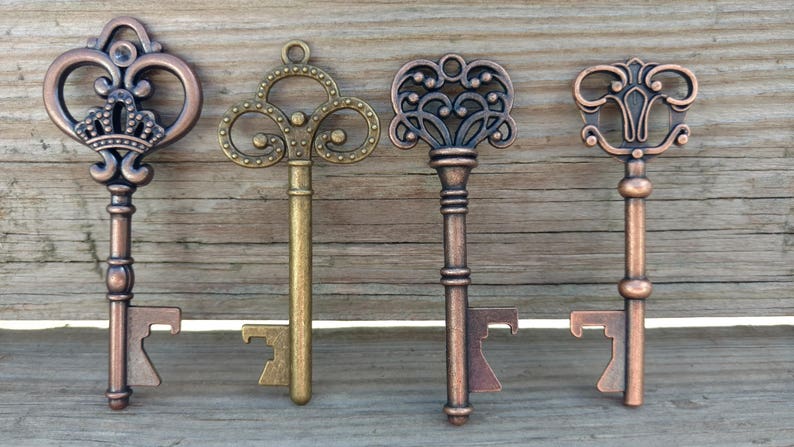 50 Assorted Key Bottle Openers, Bulk Skeleton Key Wedding Favors, FREE Tags & Twine image 2