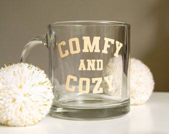 Comfy and Cozy Clear Glass Mug - 13 oz