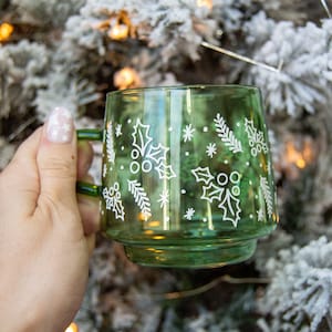 Holly Green Glass Mug | Christmas mugs, Christmas gifts, holiday glassware