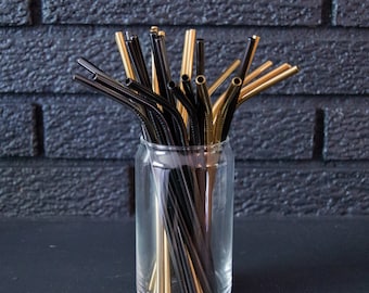 Reusable Black and Gold Straws | Stainless Steel Straws