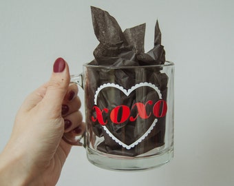 XOXO Heart Clear Glass Mug | Valentine's Day mugs, Valentine's gifts, Valentine's Day glassware