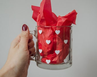 Heart Pattern Clear Glass Mug | Valentine's Day mugs, Valentine's gifts, Valentine's Day glassware
