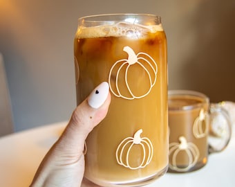 Pumpkin Pattern Can Glass: Fall Coffee Glass, Autumn Decor