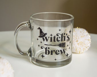 Witch's Brew Coffee Mug: Black Sparkle Halloween Glassware