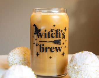 Witch's Brew Can Glass: Halloween Black Sparkle Glassware
