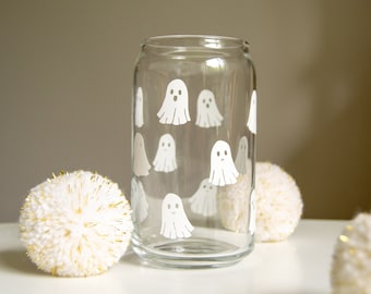 Ghost Pattern Can Glass: Spooky Halloween Bar Decor