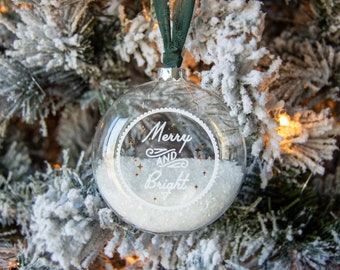 Merry & Bright Glass Ornament, Christmas Ornament