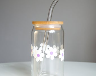 Retro Daisy Beer Can Glass: Custom Flower Coffee Glass