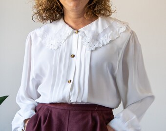 White Sheer Blouse - Etsy 制服 BLOUSE COLLAR BIG SHEER Tシャツ/カットソー(半袖/袖なし)