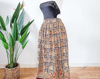 Vintage bohemian cotton Indian skirt with pockets, embroidered Indian cotton maxi skirt, boho festival skirt, ocre peasant skirt.