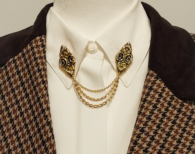 Gold Vintage Collar Pins Chain VINTAGE Cloak Pin With Enamel Etsy