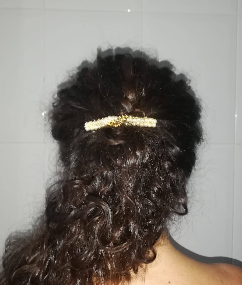 unworn handmade vintage 90s pearl beaded hair clip NOS vintage pearl hair clip french hair barrette.
