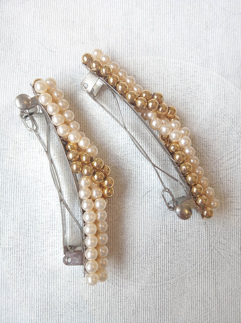 unworn handmade vintage 90s pearl beaded hair clip NOS vintage pearl hair clip french hair barrette.