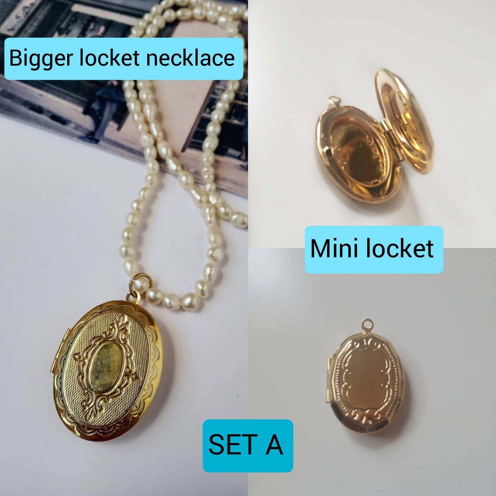 Real Pearl Photo Locket Necklace NEW