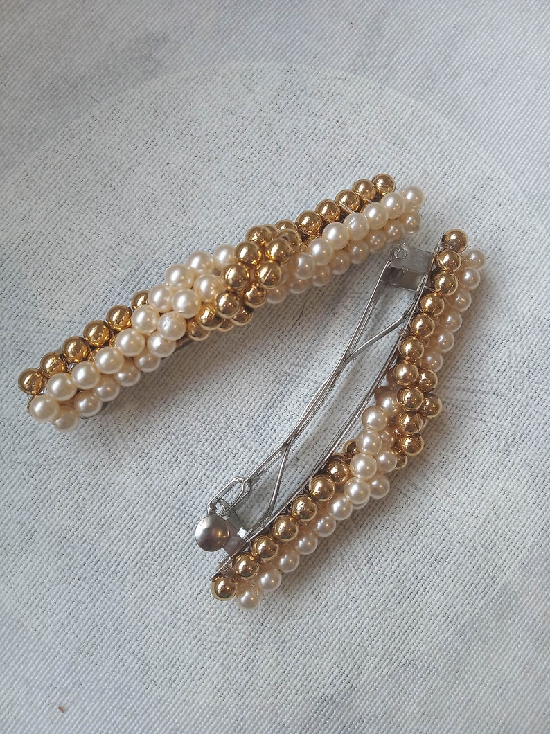 unworn handmade vintage 90s pearl beaded hair clip NOS vintage pearl hair clip french hair barrette.