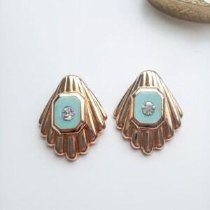 Boucles D'oreilles Clips Vintage LERITZ - Vert émeraude & Strass Doré