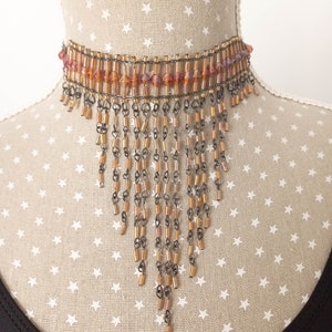 Vintage crystal collar choker, cascade choker necklace, glass beaded bib necklace, glass big crystal choker necklace, bib crystal choker.