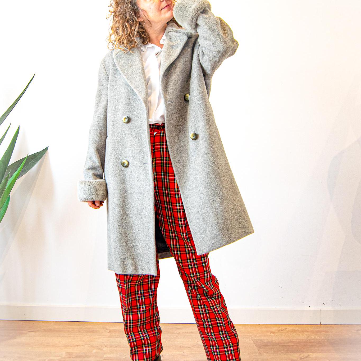 Manteau Court Femme En Laine - Double Boutonnage - Col Montant - Automne/Hiver - Taille S à L - Couleurs Gris Et Kaki
