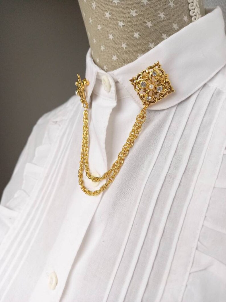 Vintage Collar Pins Chain NEW OLD STOCK 80s Victorian Black Etsy