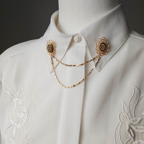 NEVER USED Vintage collar pins, pick 1 or 2: gold pearl, victorian collar pin chain, choose your collar clips set.