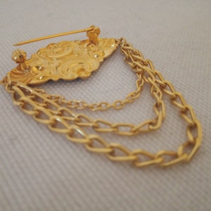 80s Victorian Collar Brooch Gold Collar Pin With Chain 80s - Etsy