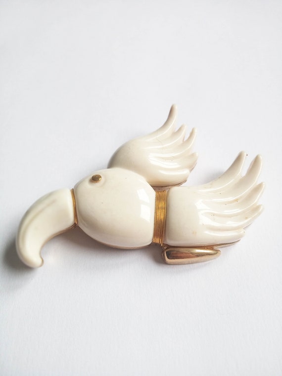 NOS 70s retro bird brooch, vintage parrot brooch,… - image 7