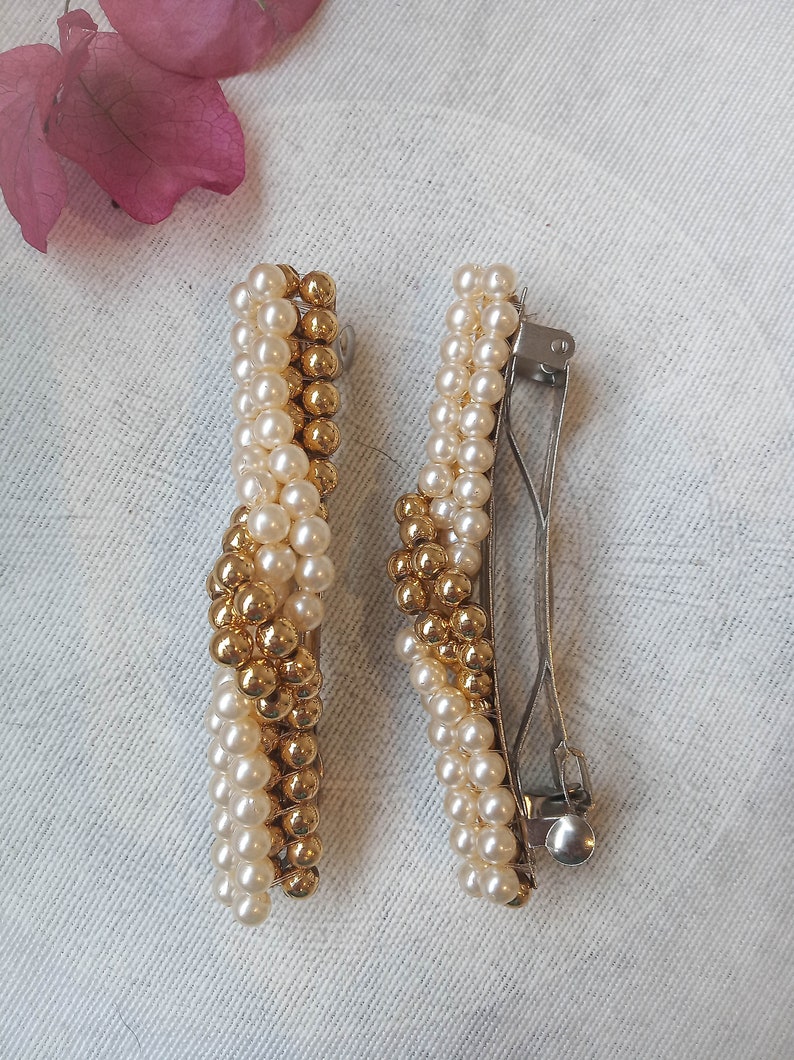 unworn handmade vintage 90s pearl beaded hair clip NOS vintage pearl hair clip french hair barrette.
