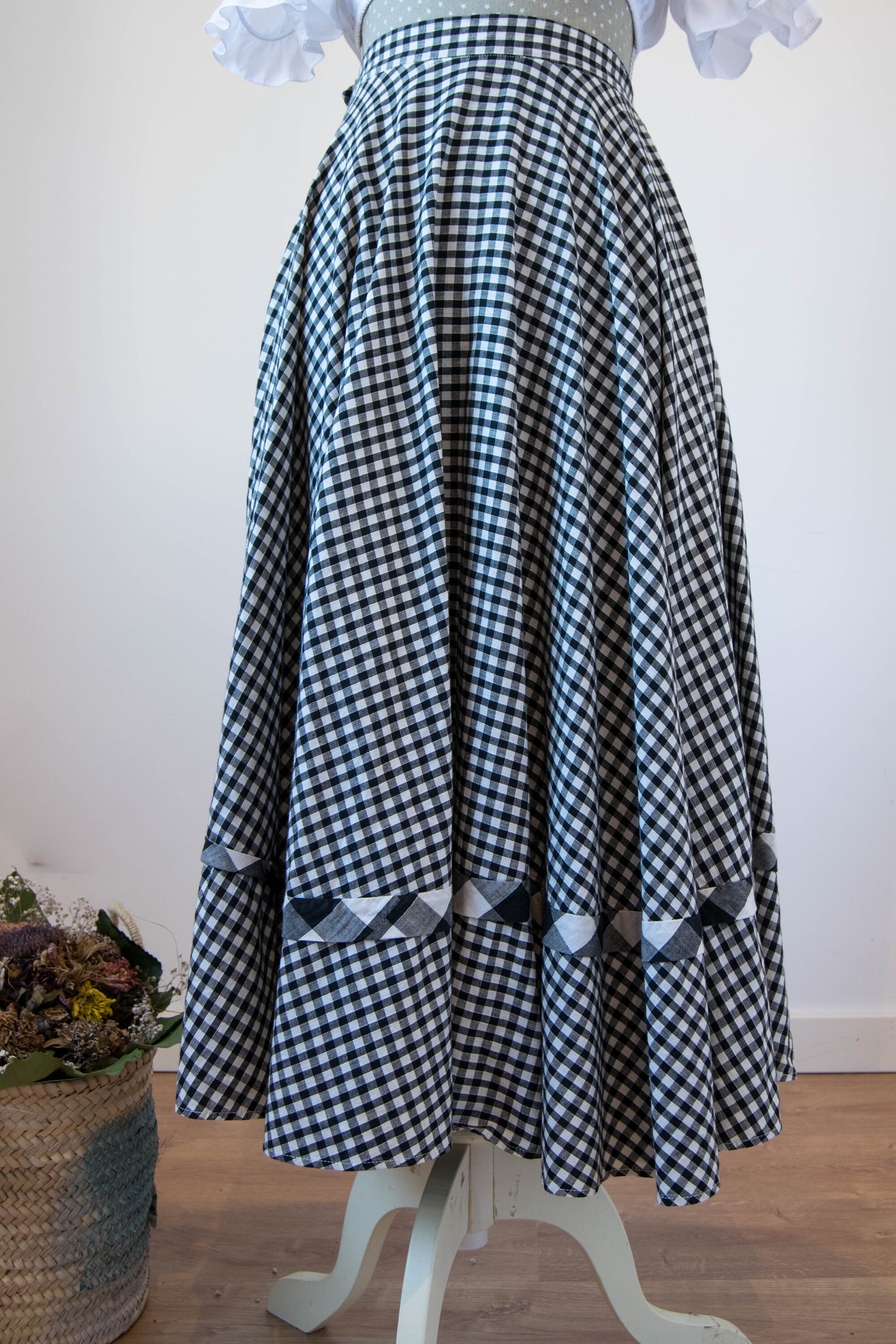 Vintage prairie skirt XXS gimham skirt plaid maxi skirt with | Etsy