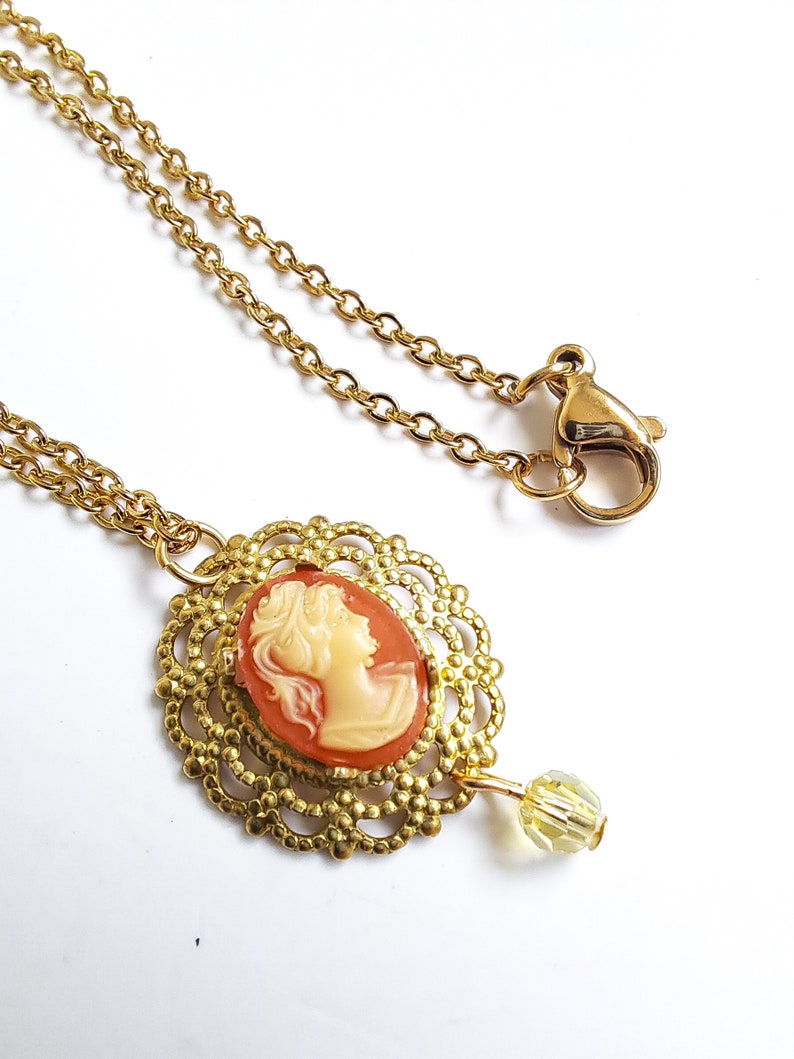 Vintage gold cameo necklace with pearl, 60s victorian cameo necklace, 24K gold plated dainty chain necklace 1.8x2mm, charm necklace. 2. VICTORIAN