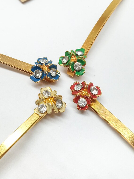 Unused vintage flower hair pins, floral rhineston… - image 5