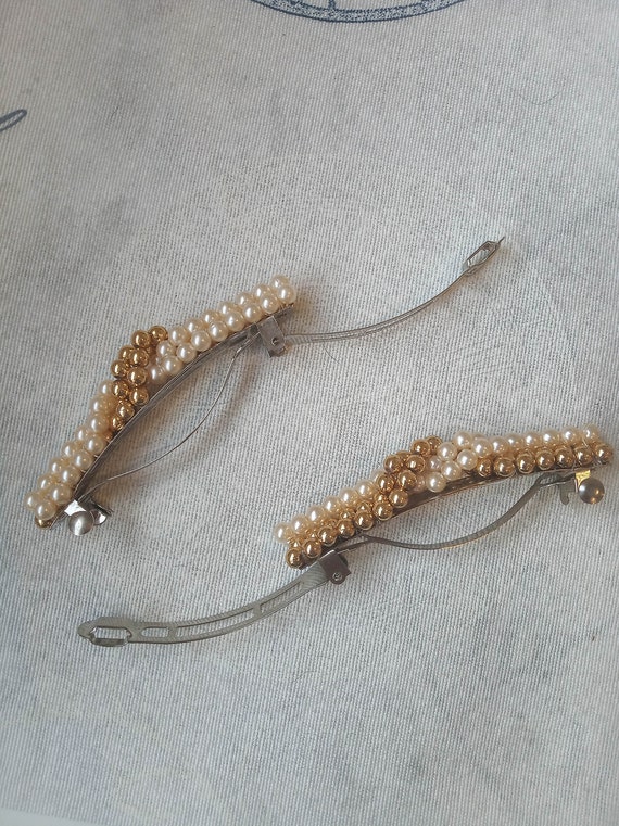 Vintage 1980 Silver and Pearl Hair Clip Amazon.com : Yheakne Hair Clip, Vintage Pearl Banana Clip  main image 2
