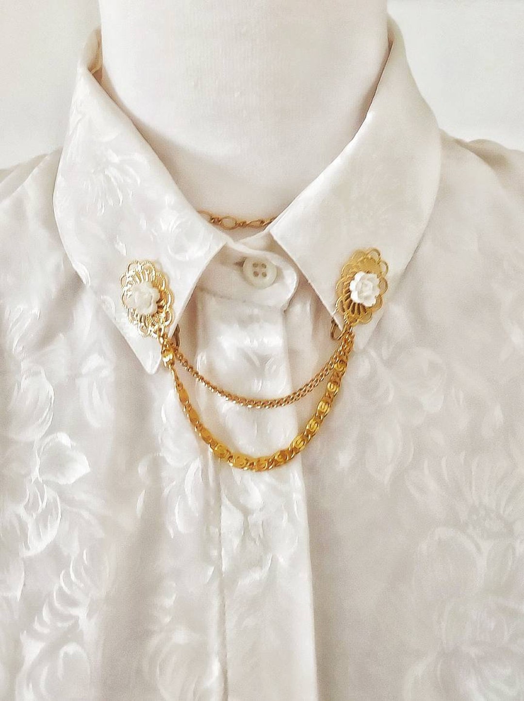 Vintage Flower Gold Collar Clips Chain New Old Stock 80s - Etsy