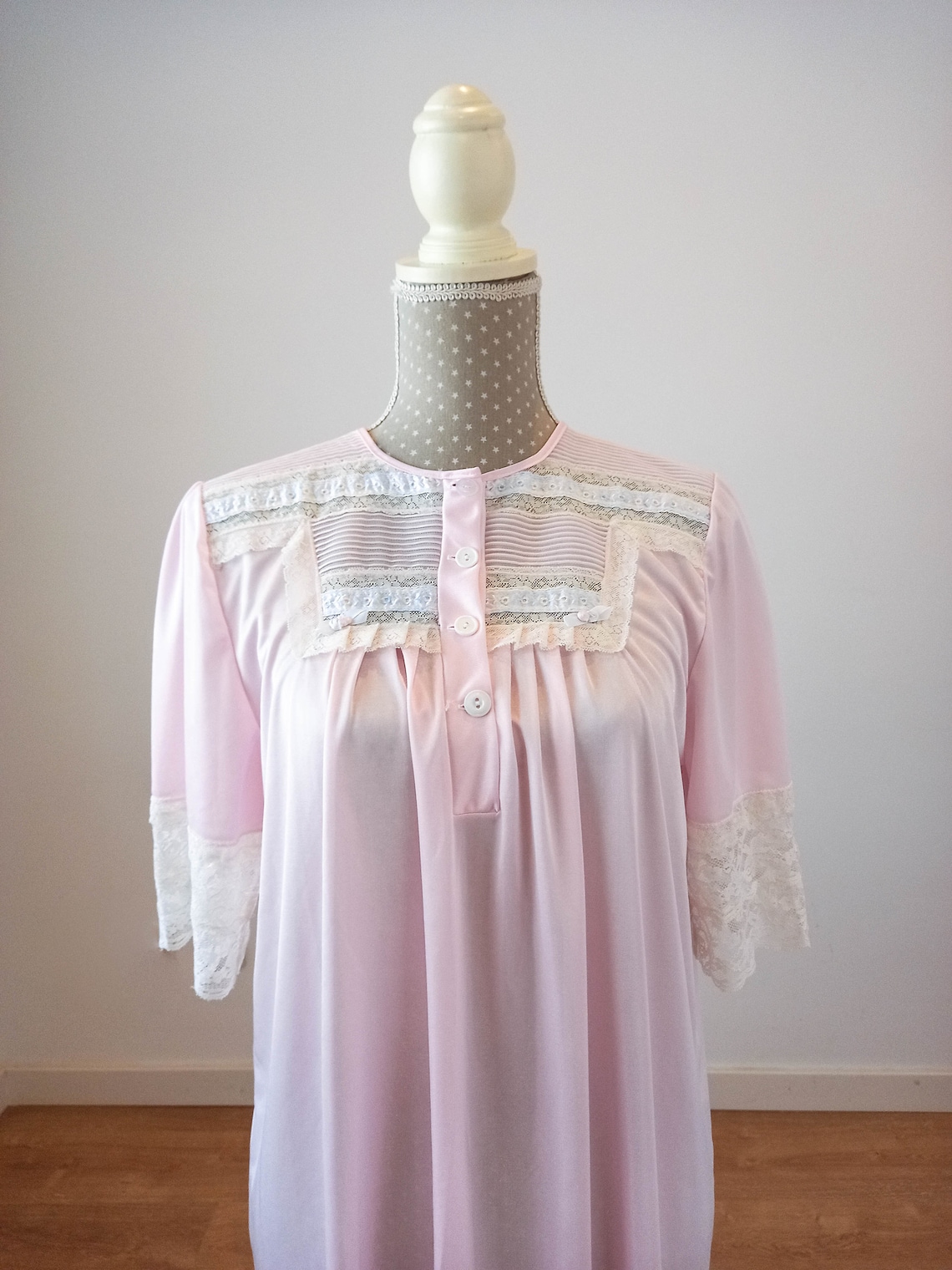 UNUSED Vintage Solid & Lace Nightgown Granny Nightdress - Etsy