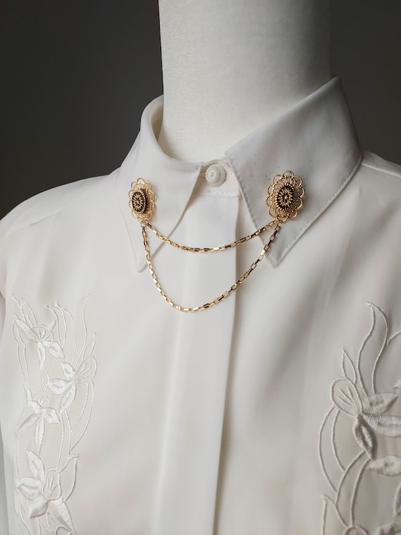 Gold Plated Vintage Collar Pins Dainty Collar Pin Chain