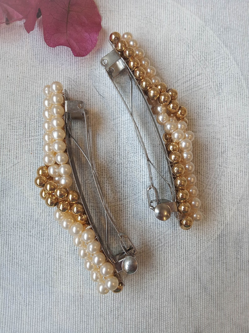 unworn handmade vintage 90s pearl beaded hair clip NOS vintage pearl hair clip french hair barrette.